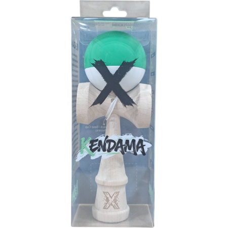 Kendama X Originala, Profesionala, Flippy, din Lemn, 18 cm, Rubber Grip, Verde Alb [1]