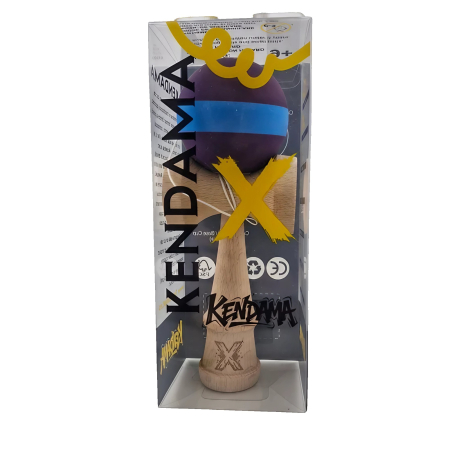 Jucarie Kendama X Originala, Profesionala, Flippy, din Lemn, Rubber Grip, 18 cm, Mov/Albastru [2]