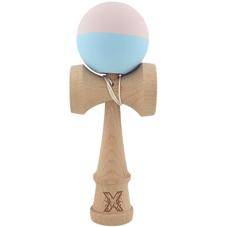 Kendama Rubber Grip - Kendama X Originala, Profesionala,  Flippy, din lemn, Rubber Grip, 18 cm, Roz/Albastru
