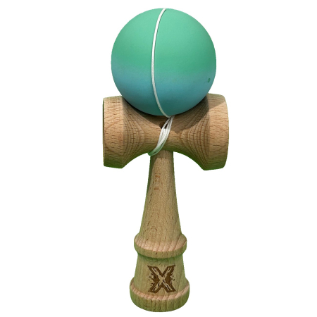 Reduceri - Jucarie Kendama X Originala, Profesionala, Flippy, din Lemn, Rubber Grip, 18 cm, Gradient Turcoaz/Alb