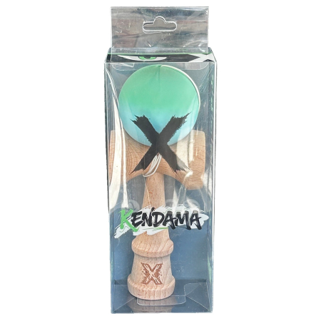 Jucarie Kendama X Originala, Profesionala, Flippy, din Lemn, Rubber Grip, 18 cm, Gradient Turcoaz/Alb [2]
