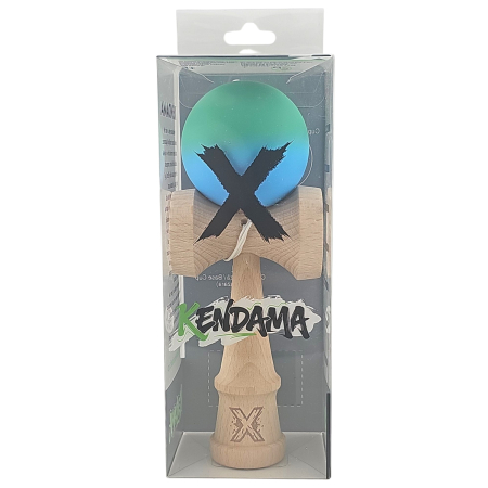 Kendama X Originala, Profesionala, Flippy, din Lemn, Rubber Grip, 18 cm, Verde/Albastru [3]