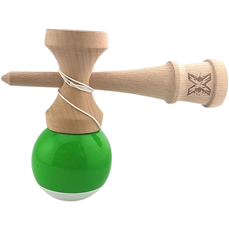 Kendama X Originala, Profesionala, Flippy, Super Sticky din Lemn, 18 cm, Verde/Alb [3]