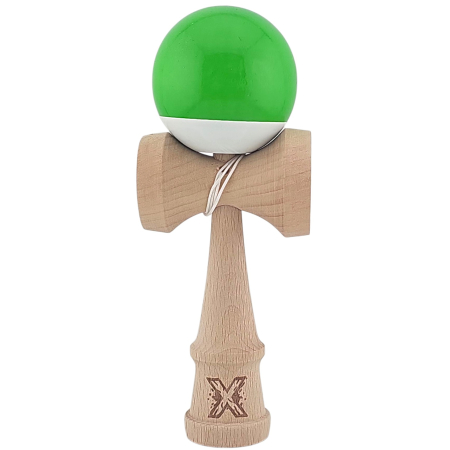 Articole pentru copii - Kendama X Originala, Profesionala, Flippy, Super Sticky din Lemn, 18 cm, Verde/Alb