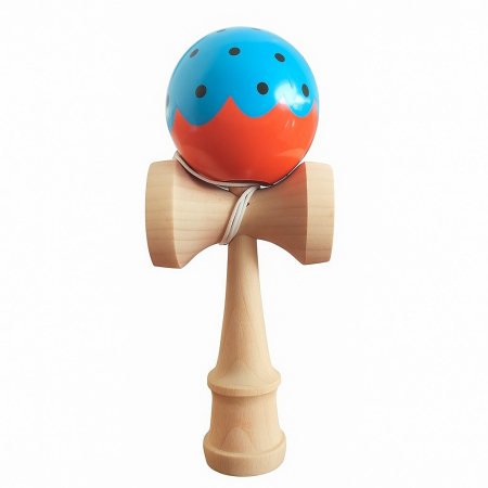 Jucarii Copii si Bebe - Jucarie Kendama X Originala, Profesionala Limited, Flippy, din Lemn cu Bila din Invelis SUPER STICK, 18 cm, Joc pentru Copii si Adulti, Albastru/Portocaliu