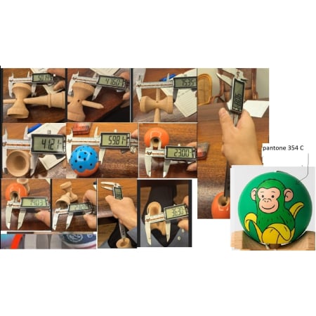 Kendama Monkey V3 Cupe Mari - Kendama X Originala, Profesionala, Flippy, Green Monkey Super Sticky cu Cupe Mari V3, King Size Cups, Rulment Metalic si Gaura in Baza, din Lemn 18 cm, Ata 55 cm, Verde