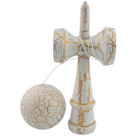 Kendama X Originala, Profesionala, Flippy, Kendama Cracked, din Lemn – 18 cm, Alb/Galben [1]