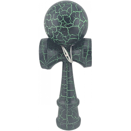 Kendama Cracked - Kendama X Originala, Profesionala, Flippy, Kendama Cracked, din Lemn – 18 cm, Crack Negru/Verde