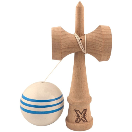 Kendama X Originala, Profesionala, Flippy, Original Super Sticky, din Lemn, 18 cm, Dark Alb/Albastru [2]