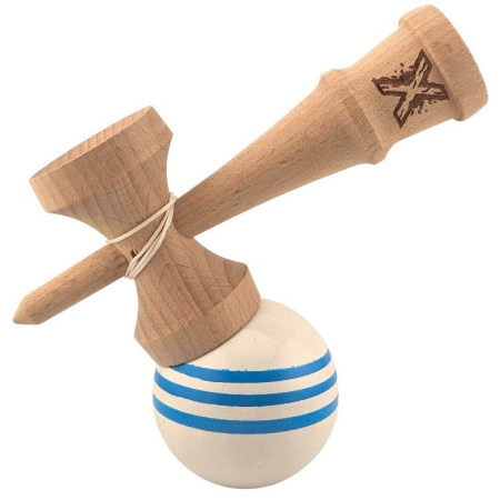 Kendama X Originala, Profesionala, Flippy, Original Super Sticky, din Lemn, 18 cm, Dark Alb/Albastru [3]