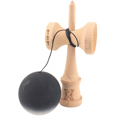 Kendama X Originala, Profesionala, Flippy, din Lemn, Big Cups, Rubber Grip, 18 cm, Alb/Negru [3]