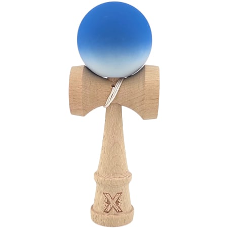 Jucarii pentru Copii - Kendama X Originala, Profesionala, Flippy, din Lemn, Rubber Grip, 18 cm, Albastru/Alb