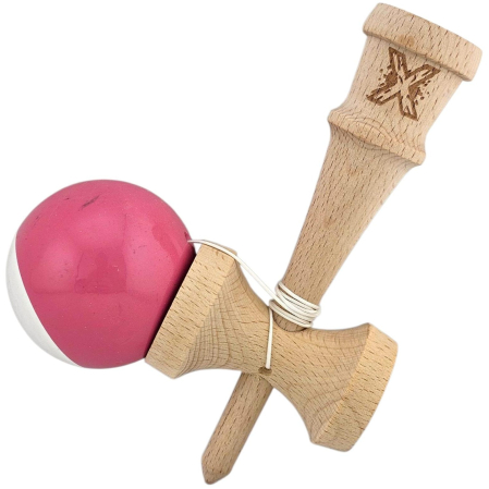 Kendama X Originala, Profesionala, Flippy, Rubber Grip, din Lemn, 18 cm,  Roz/Gri [3]