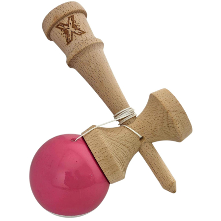 Kendama X Originala, Profesionala, Flippy, Rubber Grip, din Lemn, 18 cm,  Roz/Gri [1]
