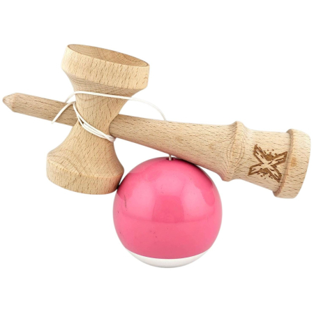 Kendama X Originala, Profesionala, Flippy, Rubber Grip, din Lemn, 18 cm,  Roz/Gri [2]