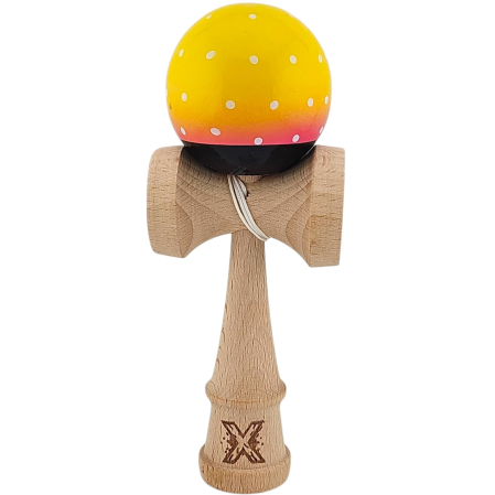Jucarii Copii si Bebe - Kendama X Originala, Profesionala, Flippy, din Lemn, Super Sticky, 18 cm, Galben/Roz/Negru