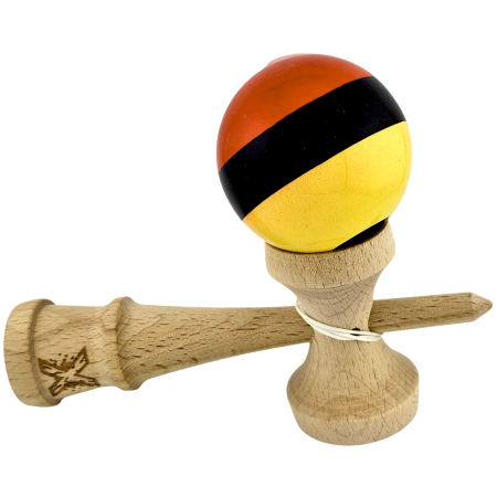 Kendama X Originala, Profesionala, Flippy, Super, Sticky din Lemn, 18 cm, Rosu/Negru/Galben [3]