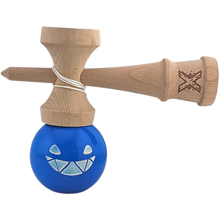 Kendama X Originala, Profesionala Limited Crazy Smile, Flippy, din Lemn, Super Stiky, 18 cm, Albastru [4]