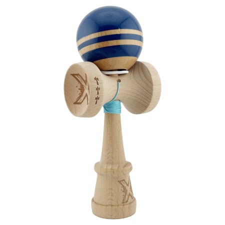 Kendama Rainbow V3 King Size - Kendama X Originala RAINBOW, Profesionala, Flippy, Cupe Mari KING SIZE V3, Super Sticky, Gaura in Baza, Rulment Metalic, din lemn 18 cm, Ata 55 cm, Albastru/Maro