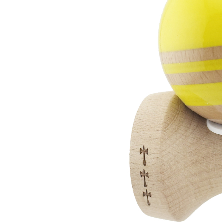 Kendama X Originala RAINBOW, Profesionala, Flippy, Cupe Mari KING SIZE V3, Super Sticky, Gaura in Baza, Rulment Metalic, din lemn 18 cm, Ata 55 cm, Galben/Maro [6]