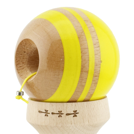 Kendama X Originala RAINBOW, Profesionala, Flippy, Cupe Mari KING SIZE V3, Super Sticky, Gaura in Baza, Rulment Metalic, din lemn 18 cm, Ata 55 cm, Galben/Maro [5]