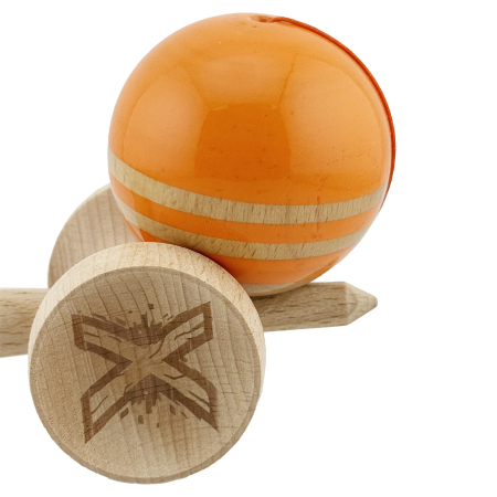 Kendama X Originala RAINBOW, Profesionala, Flippy, Cupe Mari KING SIZE V3, Super Sticky, Gaura in Baza, Rulment Metalic, din lemn 18 cm, Ata 55 cm, Portocaliu/Maro [7]