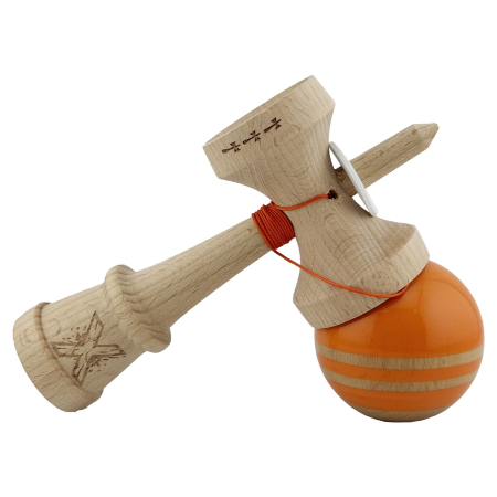Kendama X Originala RAINBOW, Profesionala, Flippy, Cupe Mari KING SIZE V3, Super Sticky, Gaura in Baza, Rulment Metalic, din lemn 18 cm, Ata 55 cm, Portocaliu/Maro [4]