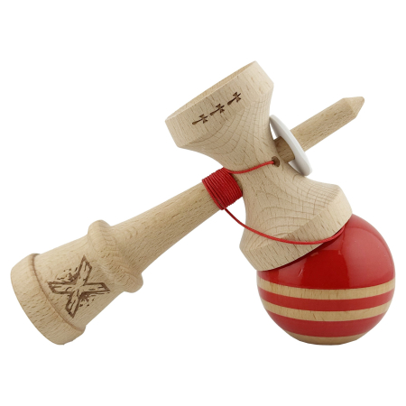 Kendama X Originala RAINBOW, Profesionala, Flippy, Cupe Mari KING SIZE V3, Super Sticky, Gaura in Baza, Rulment Metalic, din lemn 18 cm, Ata 55 cm, Rosu/Maro [4]