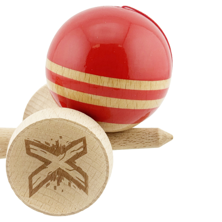 Kendama X Originala RAINBOW, Profesionala, Flippy, Cupe Mari KING SIZE V3, Super Sticky, Gaura in Baza, Rulment Metalic, din lemn 18 cm, Ata 55 cm, Rosu/Maro [7]