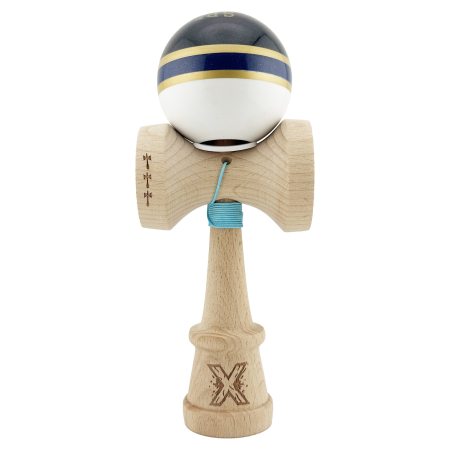 Kendama X Originala ROYAL SPIKE, Profesionala, Flippy, Cupe Mari KING SIZE V3, Super Sticky, Gaura in Baza, Rulment Metalic, din lemn 18 cm, Ata 55 cm, Inel Albastru inchis [1]