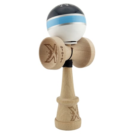 Kendama Royal V3 King Size - Kendama X Originala ROYAL SPIKE, Profesionala, Flippy, Cupe Mari KING SIZE V3, Super Sticky, Gaura in Baza, Rulment Metalic, din lemn 18 cm, Ata 55 cm, Inel Albastru deschis