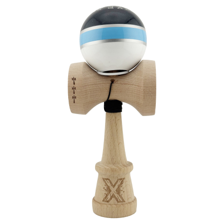 Kendama X Originala ROYAL SPIKE, Profesionala, Flippy, Cupe Mari KING SIZE V3, Super Sticky, Gaura in Baza, Rulment Metalic, din lemn 18 cm, Ata 55 cm, Inel Albastru deschis [1]