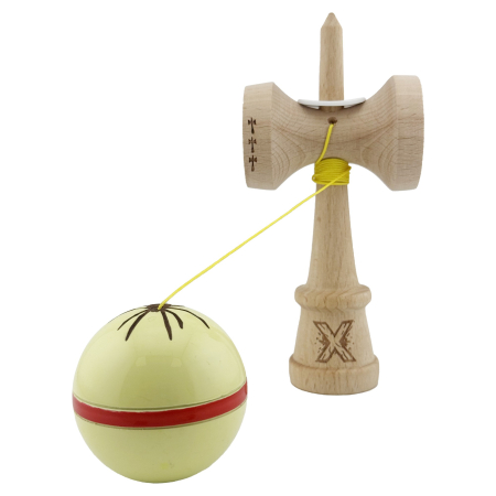 Kendama X Originala Silken, Profesionala, Flippy, Cupe Mari KING SIZE V3, Super Sticky, Gaura in Baza, Rulment Metalic, din lemn 18 cm, Ata 55 cm, Cream Galben [3]