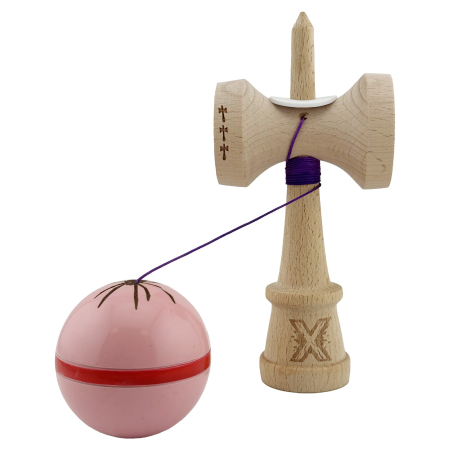 Kendama X Originala Silken, Profesionala, Flippy, Cupe Mari KING SIZE V3, Super Sticky, Gaura in Baza, Rulment Metalic, din lemn 18 cm, Ata 55 cm, Roz [3]