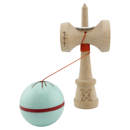 Kendama X Originala Silken, Profesionala, Flippy, Cupe Mari KING SIZE V3, Super Sticky, Gaura in Baza, Rulment Metalic, din lemn 18 cm, Ata 55 cm, Verde Mint [3]