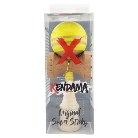 Kendama X Rainbow Originala, Profesionala, Flippy, Big Cups V2, Super Sticky cu Cupe Mari, Rulment Metalic, din lemn 18 cm, Ata 55 cm, Galben/Maro [4]