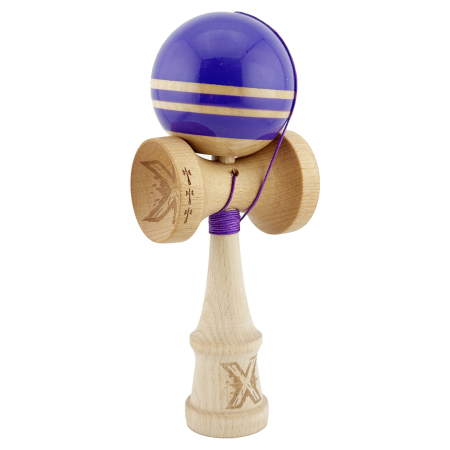 Kendama X Rainbow Originala, Profesionala, Flippy, Big Cups V2, Super Sticky cu Cupe Mari, Rulment Metalic, din lemn 18 cm, Ata 55 cm, Indigo/Maro [1]