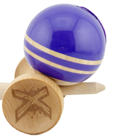 Kendama X Rainbow Originala, Profesionala, Flippy, Big Cups V2, Super Sticky cu Cupe Mari, Rulment Metalic, din lemn 18 cm, Ata 55 cm, Indigo/Maro [7]