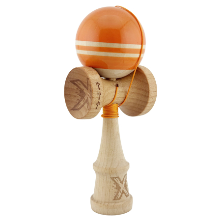 Kendama X Rainbow Originala, Profesionala, Flippy, Big Cups V2, Super Sticky cu Cupe Mari, Rulment Metalic, din lemn 18 cm, Ata 55 cm, Portocaliu/Maro [1]