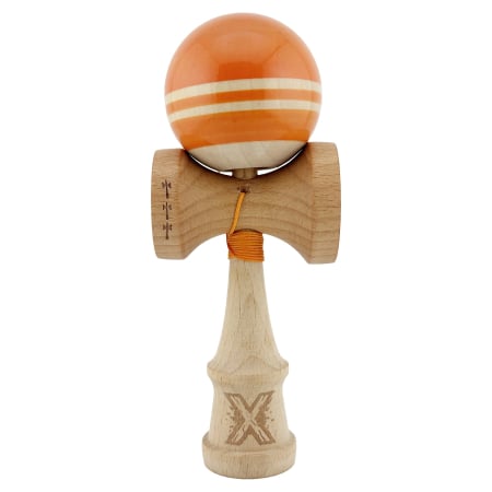 Kendama Rainbow V2 Cupe Mari - Kendama X Rainbow Originala, Profesionala, Flippy, Big Cups V2, Super Sticky cu Cupe Mari, Rulment Metalic, din lemn 18 cm, Ata 55 cm, Portocaliu/Maro