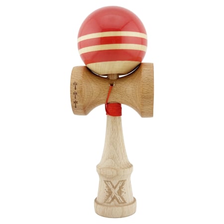 Kendama Rainbow V2 Cupe Mari - Kendama X Rainbow Originala, Profesionala, Flippy, Big Cups V2, Super Sticky cu Cupe Mari, Rulment Metalic, din lemn 18 cm, Ata 55 cm, Rosu/Maro