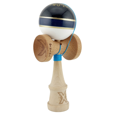 Kendama X ROYAL SPIKE Originala, Profesionala, Flippy, Big Cups V2, Super Sticky cu Cupe Mari, Rulment Metalic, din lemn 18 cm, Ata 55 cm, Negru/Dark Blue Gold/Alb [1]