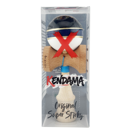 Kendama X ROYAL SPIKE Originala, Profesionala, Flippy, Big Cups V2, Super Sticky cu Cupe Mari, Rulment Metalic, din lemn 18 cm, Ata 55 cm, Negru/Dark Blue Gold/Alb [4]