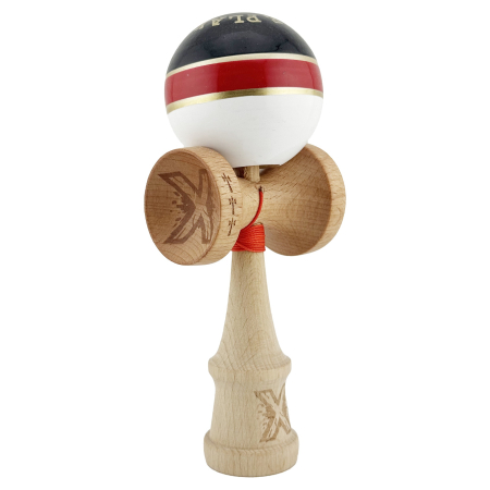 Kendama X ROYAL SPIKE Originala, Profesionala, Flippy, Big Cups V2, Super Sticky cu Cupe Mari, Rulment Metalic, din lemn 18 cm, Ata 55 cm, Negru/Rosu Gold/Alb [9]