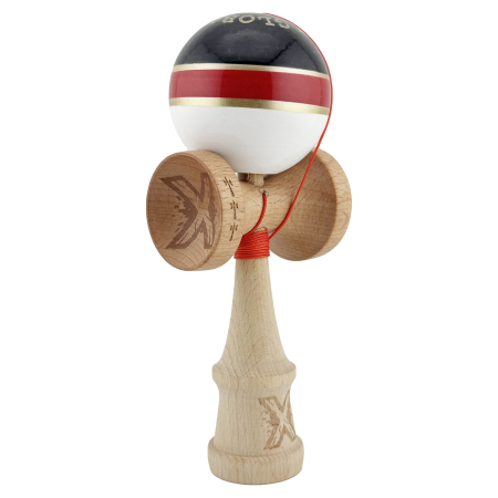 Kendama X ROYAL SPIKE Originala, Profesionala, Flippy, Big Cups V2, Super Sticky cu Cupe Mari, Rulment Metalic, din lemn 18 cm, Ata 55 cm, Negru/Rosu Gold/Alb [1]