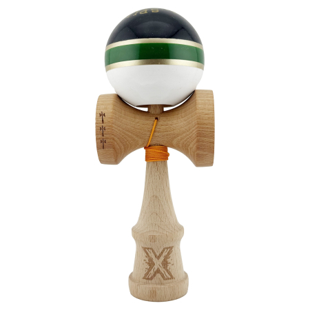 Kendama Royal Big Cup - Kendama X ROYAL SPIKE Originala, Profesionala, Flippy, Big Cups V2, Super Sticky cu Cupe Mari, Rulment Metalic, din lemn 18 cm, Ata 55 cm, Negru/Verde Gold/Alb