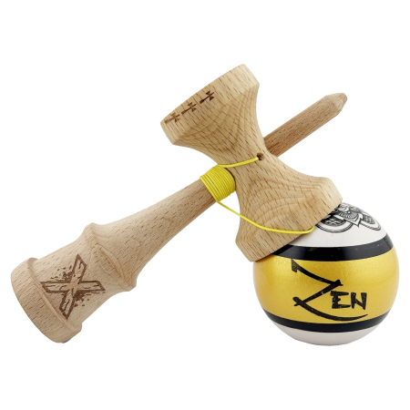 Kendama X ZEN Originala, Profesionala, Flippy, Big Cups V2, Super Sticky Legendary Cupe Mari, Rulment Metalic cu Ata 55 cm, Auriu/Alb [3]