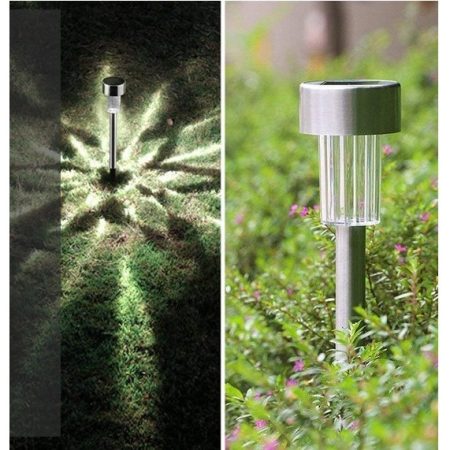 Lampi solare - Lampa solara LED de Gradina, Flippy, Set 12 Bucati, Dispersor normal, putere 0.06W, Rezistenta IP 44, Lumina Alba Rece, 29 x 4.5 x 4.5 cm, Argintiu