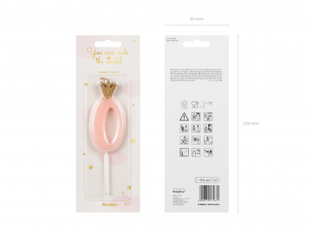 Lumânare cifra 0, roz deschis, 9.5cm [2]