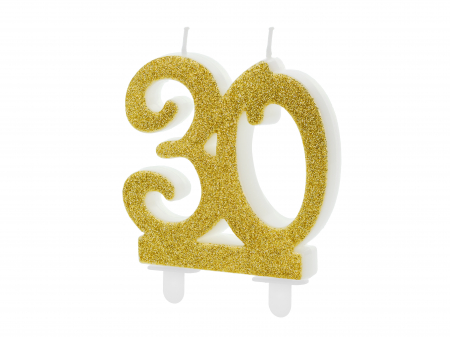 Petrecere 30 Ani - Lumânare cifra 30, aurie, 7.5cm